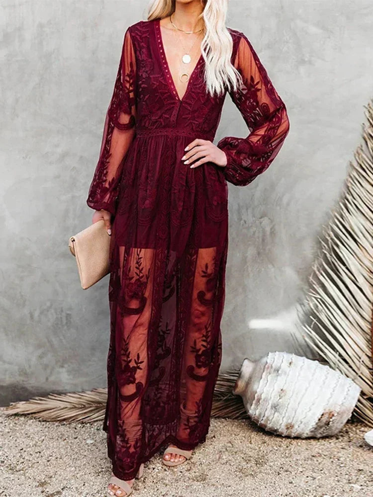 Cinthia Aesthetic Maxi Dress Bohemian Lace Evening Wear Edit