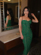 Elegant Spaghetti Strap V Neck Lace Formal Occasion Dress for Party
