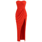 Summer New Women���s Sexy Breast Wrapping Backless Dress Red Party Dress