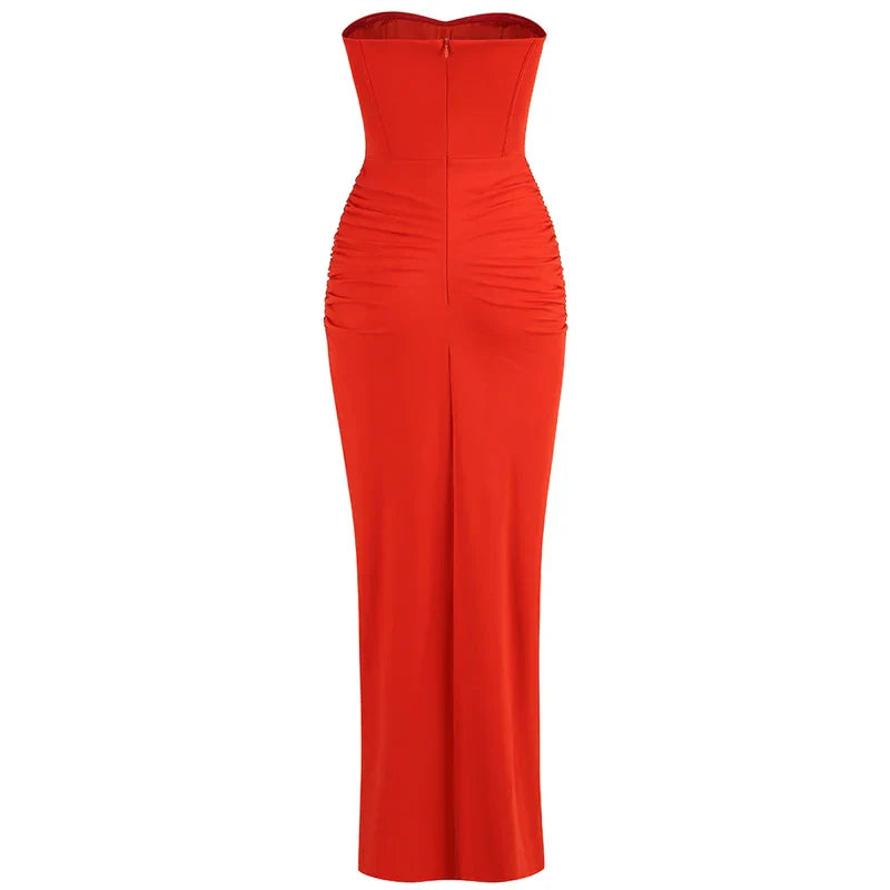 Summer New Women���s Sexy Breast Wrapping Backless Dress Red Party Dress