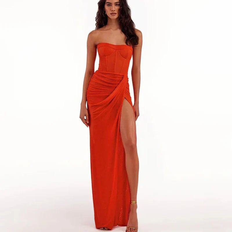 Summer New Women���s Sexy Breast Wrapping Backless Dress Red Party Dress