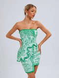 Summer Sexy Asymmetric Strapless Top Mini Skirts Two Piece Party Dress