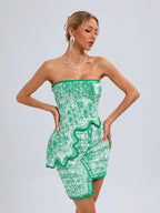 Summer Sexy Asymmetric Strapless Top Mini Skirts Two Piece Party Dress