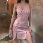 DressBetty - Summer Sexy Backless Plaid Dress
