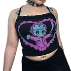 Gothic Lace Trim Uneck Exposed Navel Crop Top