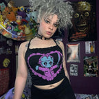 Gothic Lace Trim Uneck Exposed Navel Crop Top