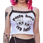 Gothic Lace Trim Uneck Exposed Navel Crop Top