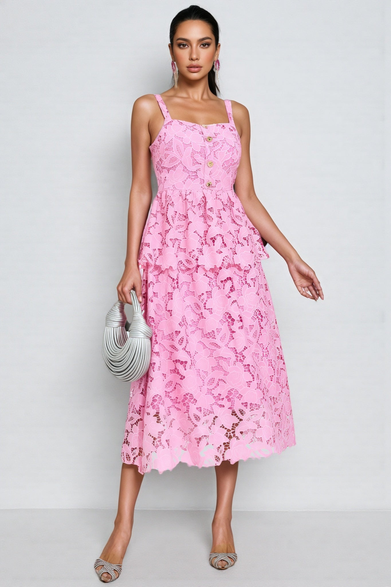 Waters Pink Lace Midi Dress