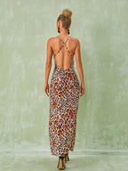 Svea Lace Leopard Printed Maxi Dress