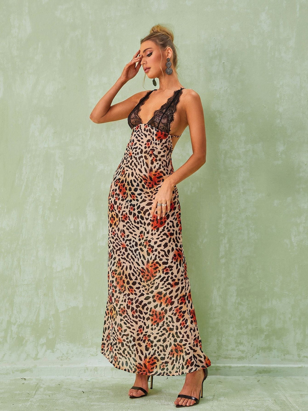 Svea Lace Leopard Printed Maxi Dress