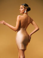 Crystal Chain Fringe Mini Dress In Gold