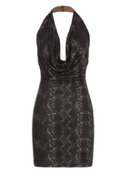 Cowl Neck Snake Printed Mini Dress