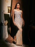 Embellished Chain Split Maxi Dress