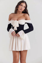 Liora - Tie - Up Contrast Off - Shoulder Dress