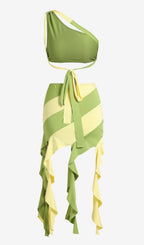 Tassel Irregular Two-Piece Dress in Moss Green