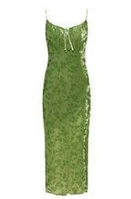 Vintage Green Velvet Burnt Flower Long Strap Backless Sleeveless Boho Party Dress