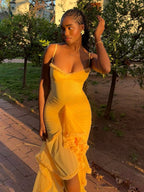 Nora Premium Maxi Dress with Spaghetti Straps and Ruffles Elevated Occasion Wear
