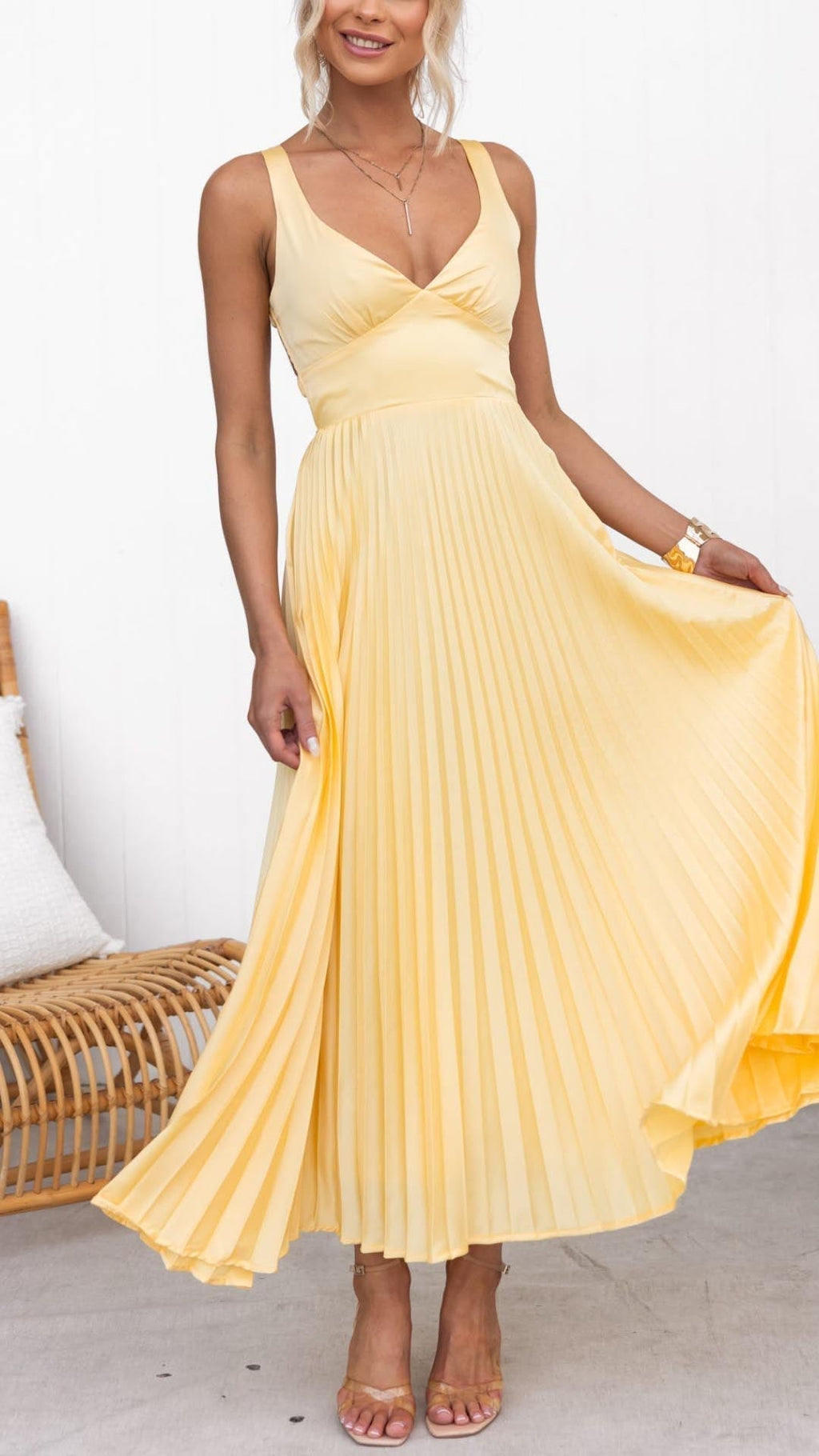 Jane | Pleated V Neck Maxi Dress
