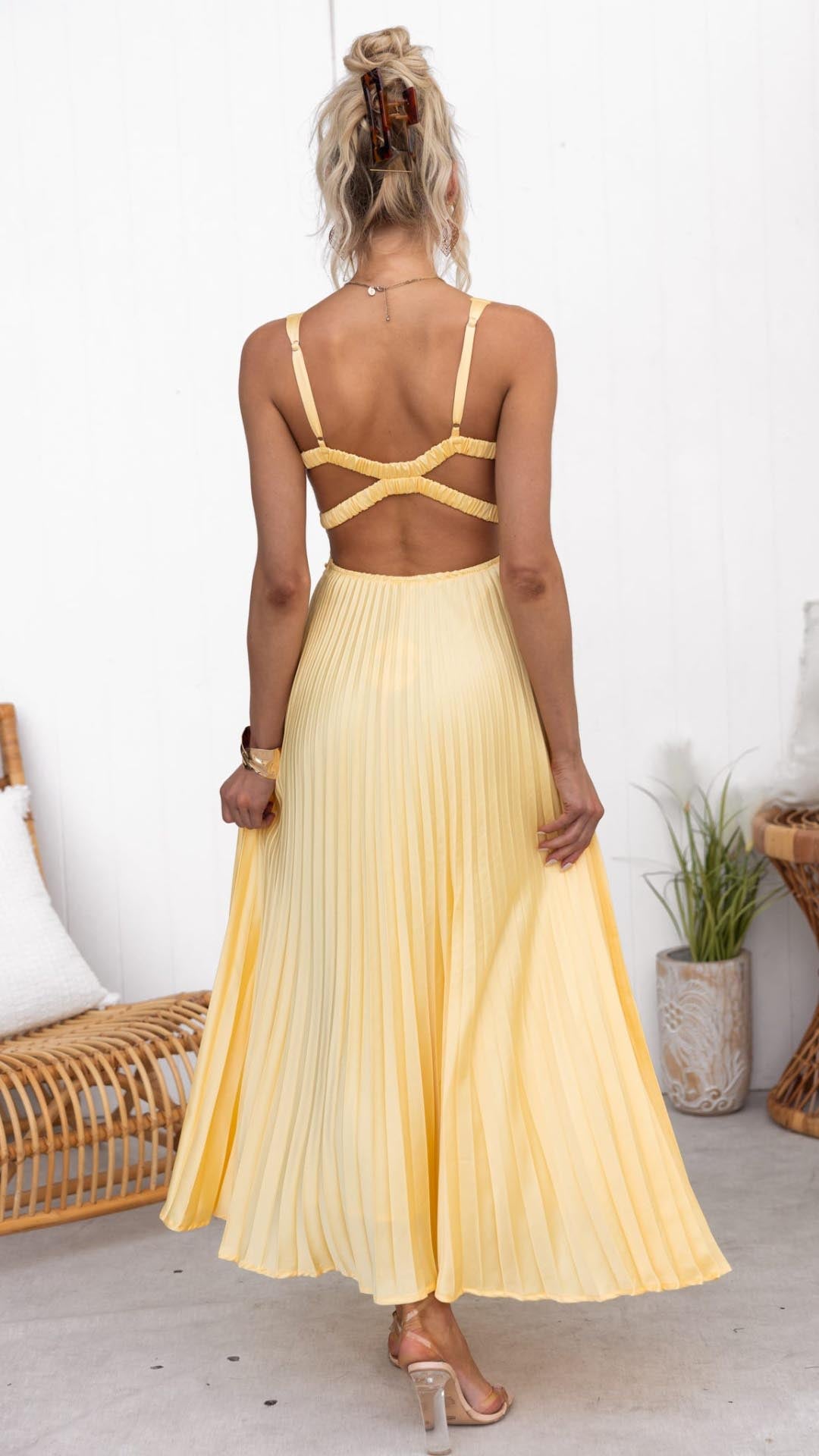 Jane | Pleated V Neck Maxi Dress