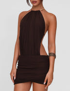 Halter Backless Ruched Mini Dress