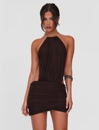 EVANNA MINI DRESS - BROWN : CHOCOLATE