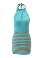 DILLON DRESS 2.0 - MUSHROOM AQUA STRIPE