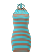 DILLON DRESS 2.0 - MUSHROOM AQUA STRIPE