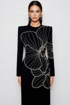 Tildat Long-Sleeved Orchid-Patterned Maxi Dress