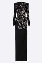 Tildat Long-Sleeved Orchid-Patterned Maxi Dress