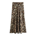 Female Retro Leopard Print Summer Fashion High Waist Satin ALine Skirt