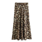 Female Retro Leopard Print Summer Fashion High Waist Satin ALine Skirt
