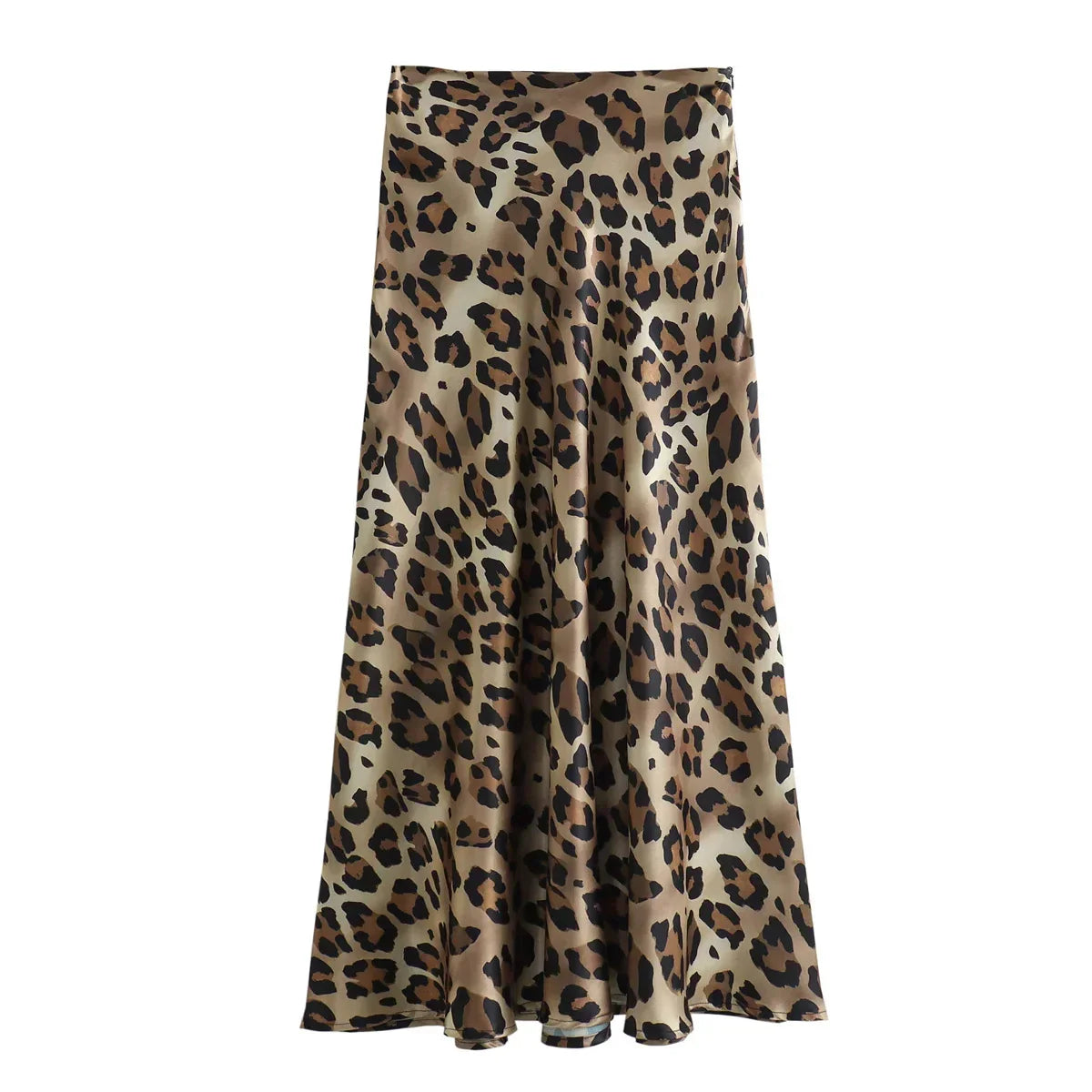 Female Retro Leopard Print Summer Fashion High Waist Satin ALine Skirt
