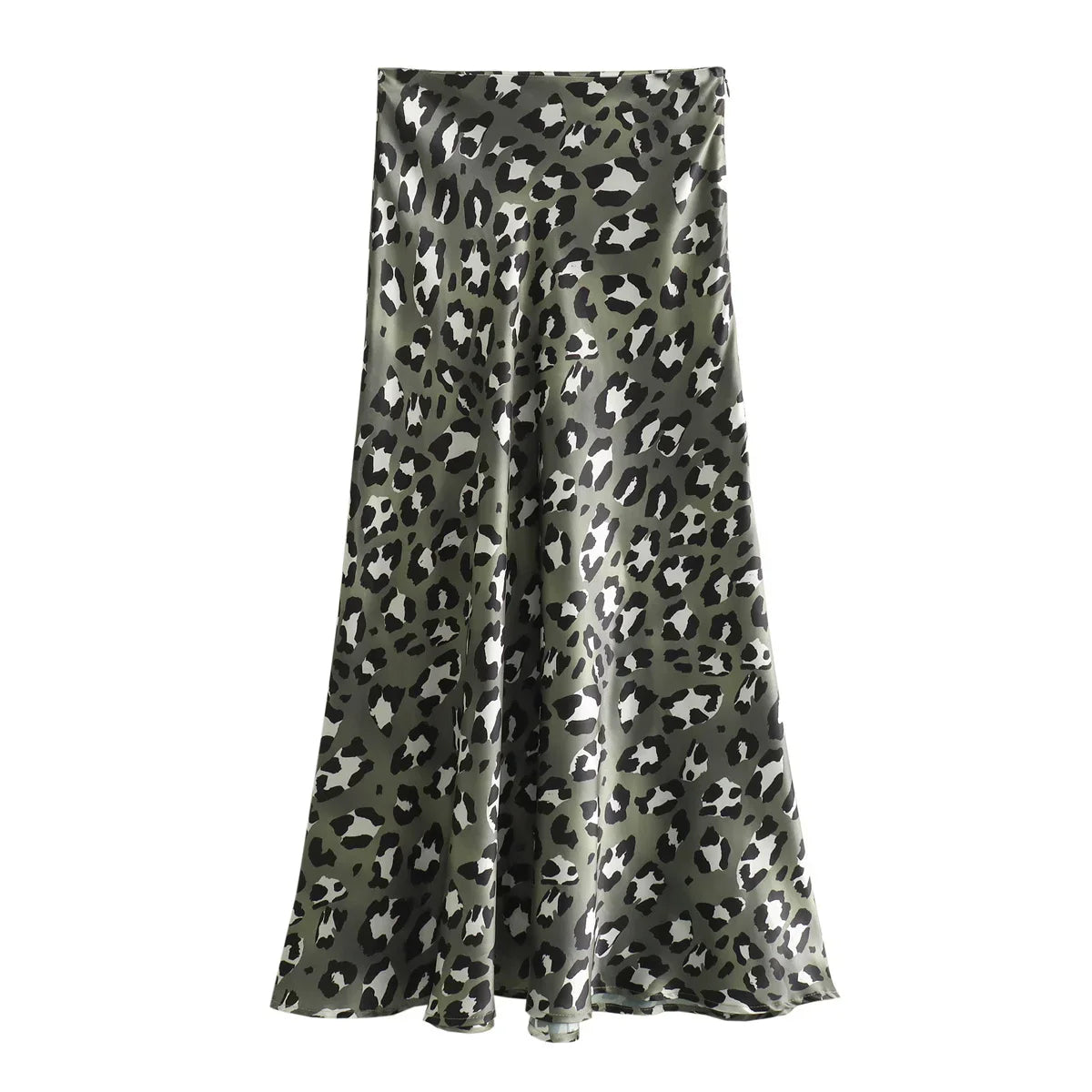 Female Retro Leopard Print Summer Fashion High Waist Satin ALine Skirt