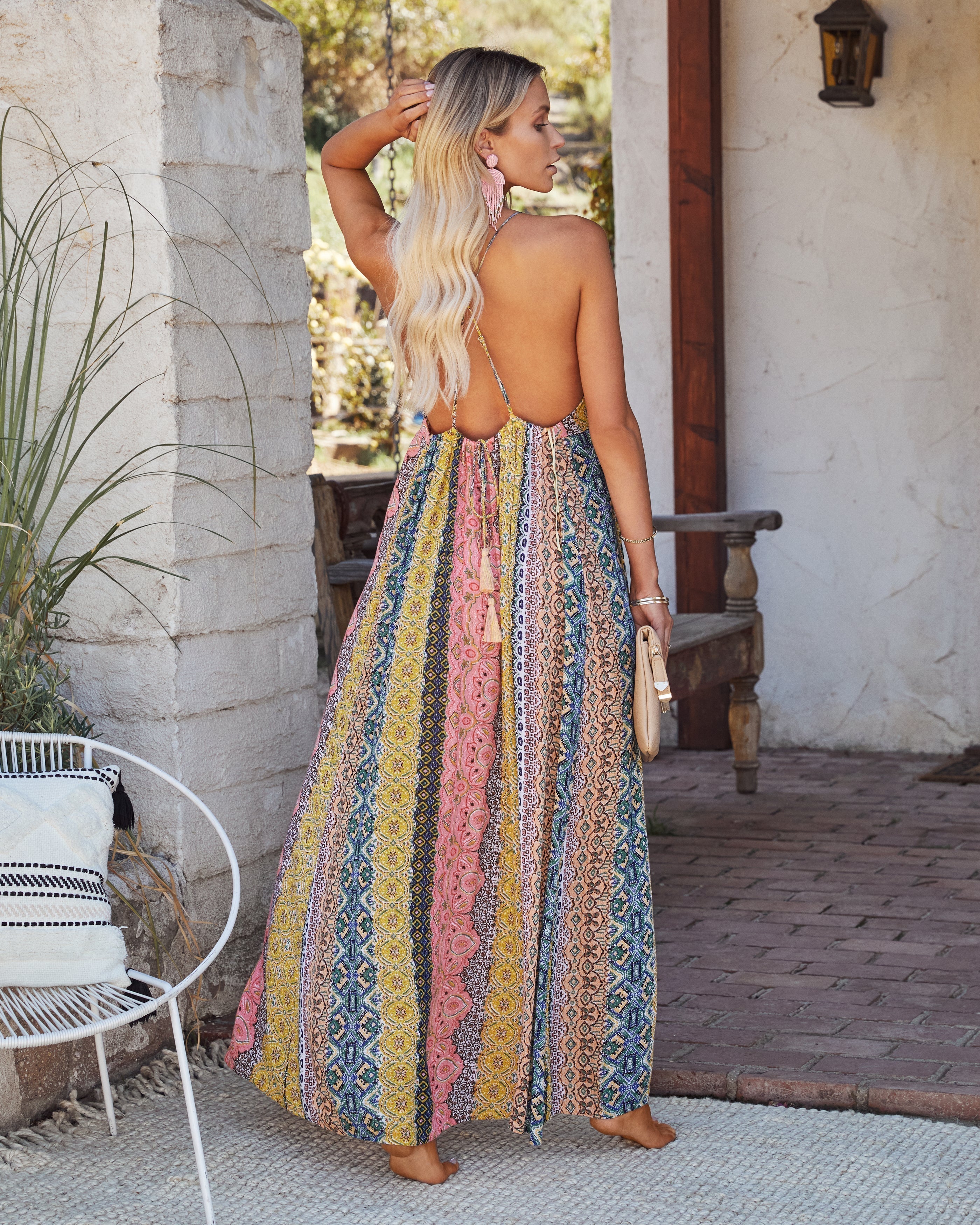 PREORDER Turks + Caicos Printed Shimmer Maxi Dress Pink Multi