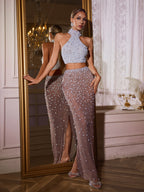 Halterneck Crystal Pearl Skirt Set