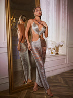 Backless Fringe Cutout Maxi Dress In Khaki