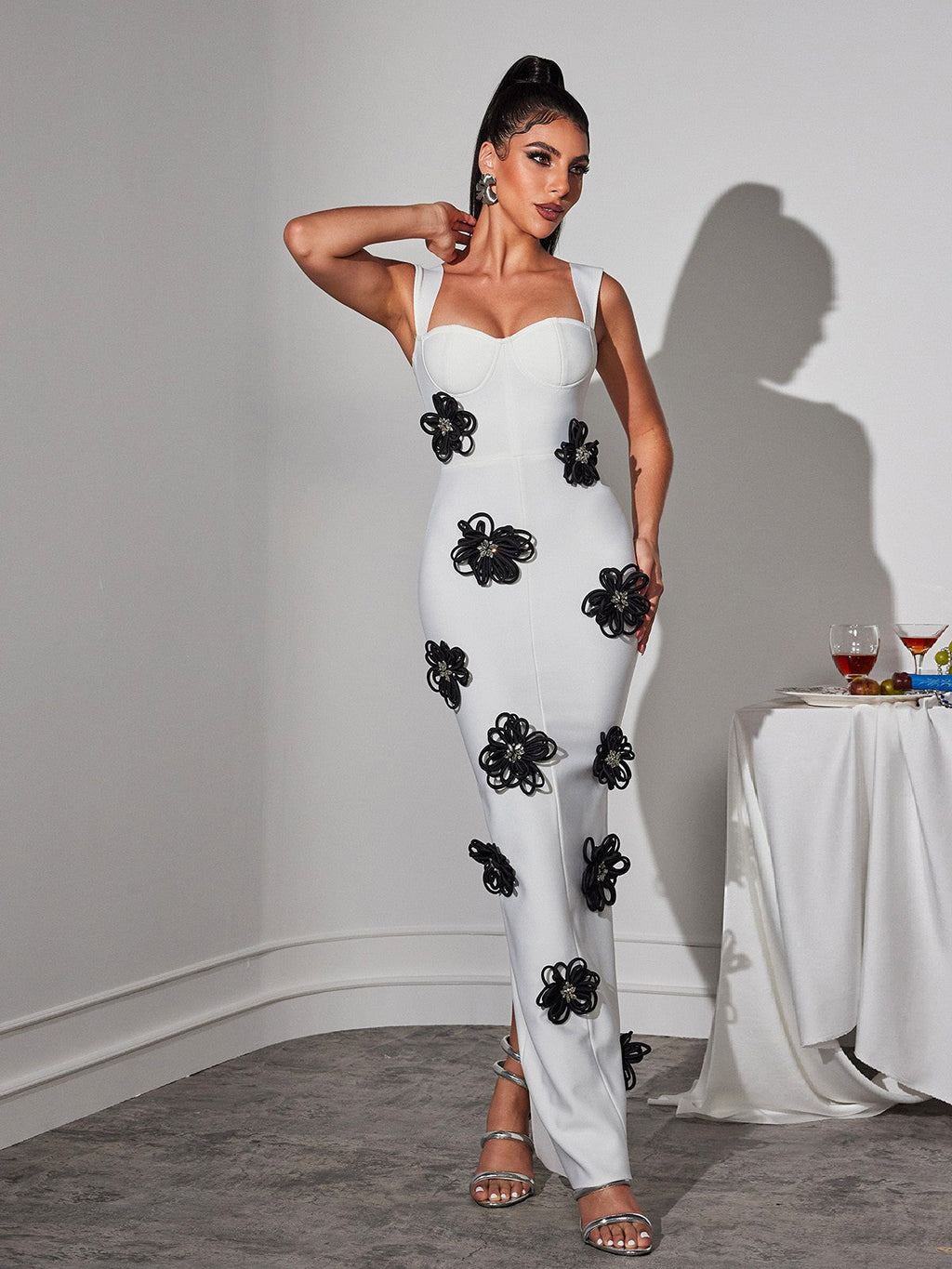 Flower Crystal Bandage Mini Dress