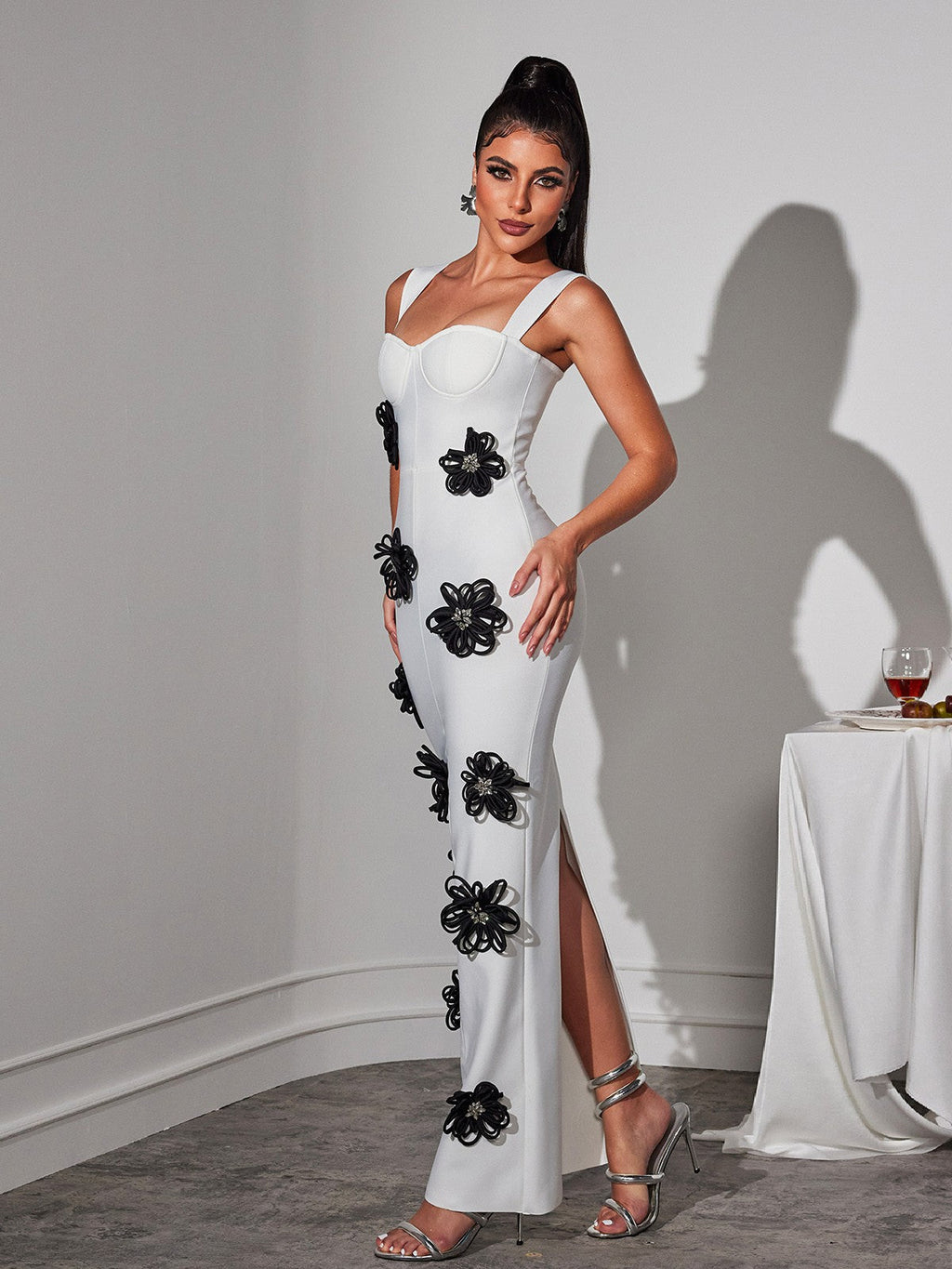 Flower Crystal Bandage Mini Dress