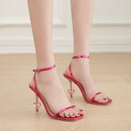 Elegant Square Head Thin Highheeled Open Toe Narrowband Ankle Buckle Banquet High Heel