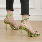 Elegant Square Head Thin Highheeled Open Toe Narrowband Ankle Buckle Banquet High Heel