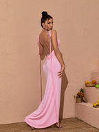 Tenley Spaghetti Backless Maxi Dress In Pink