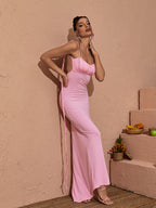 Tenley Spaghetti Backless Maxi Dress In Pink
