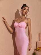 Tenley Spaghetti Backless Maxi Dress In Pink
