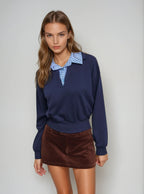Terry Checks Collar Sweatshirt