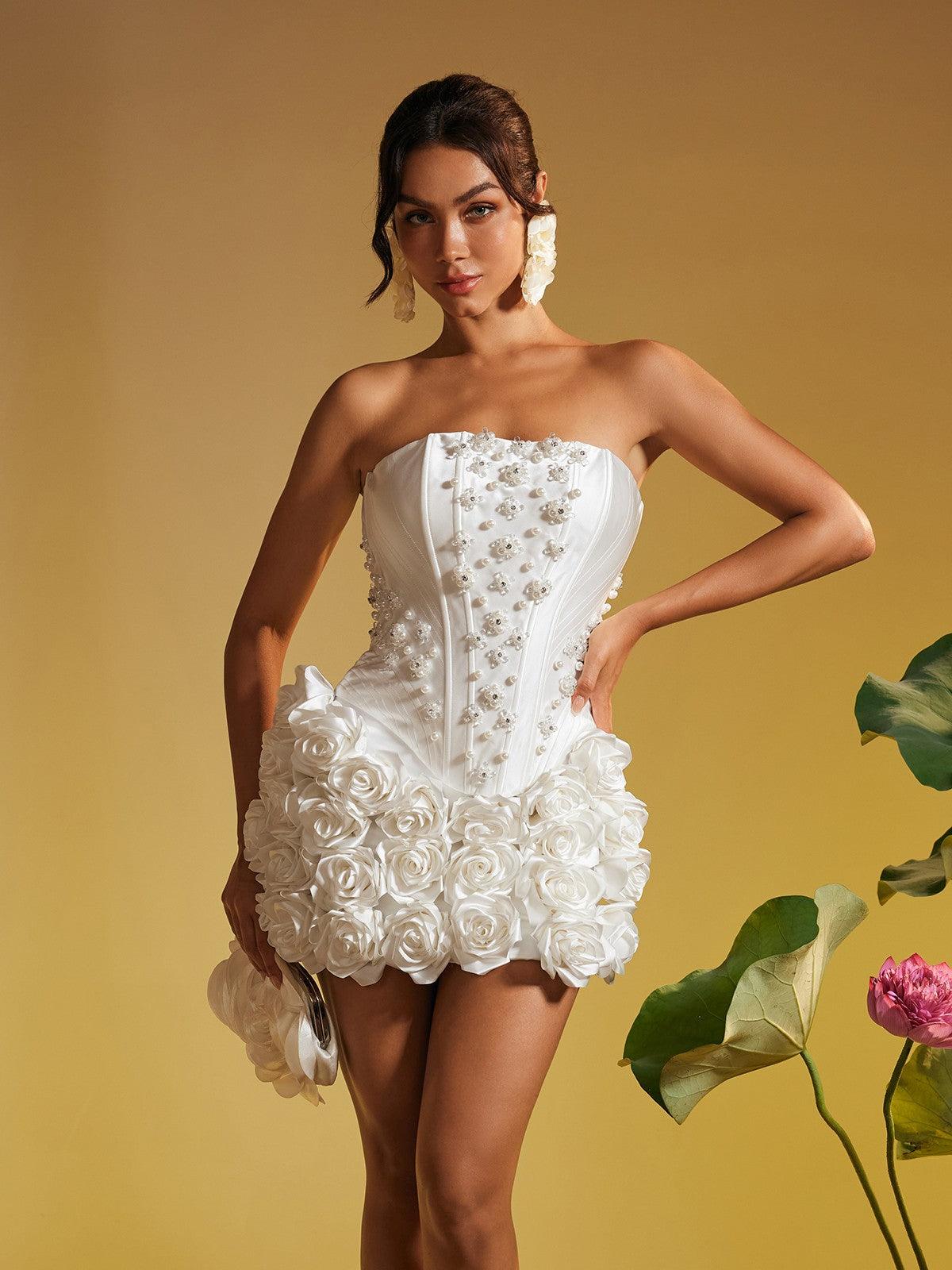 Flower Pearl Crystal Skirt Set