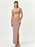 Tie Back Cut Out Crop Top&Split Thigh Bodycon Skirt