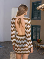 Tie Back Striped See Through Knitted Dress