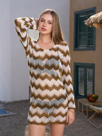 Tie Back Striped See Through Knitted Dress
