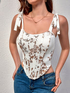 Tie Shoulder Floral Print Corset Top