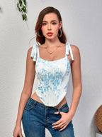 Tie Shoulder Floral Print Corset Top